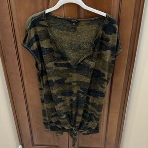 Lucky Brand Green Camo V-Neck Top